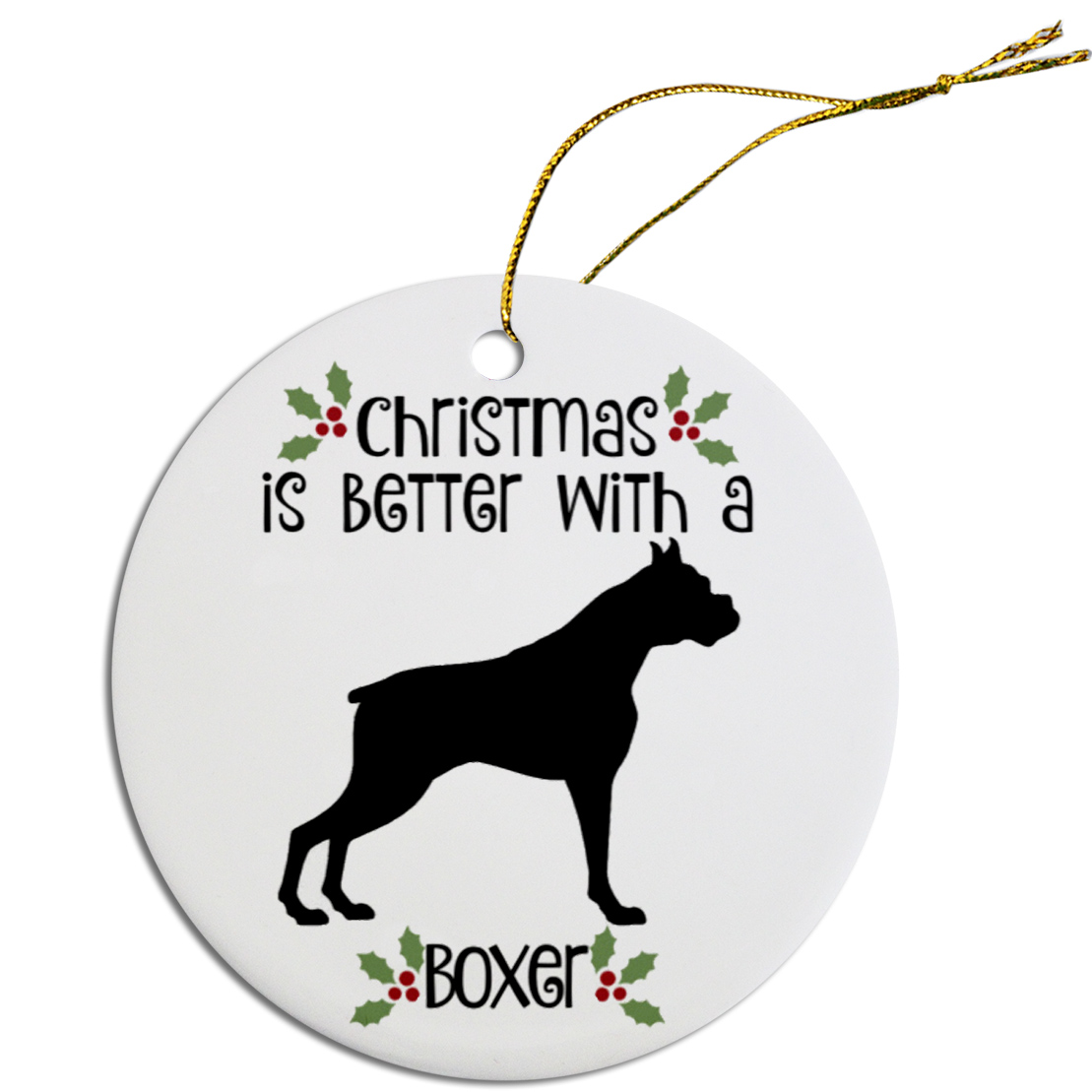 Breed Specific Round Christmas Ornament Boxer